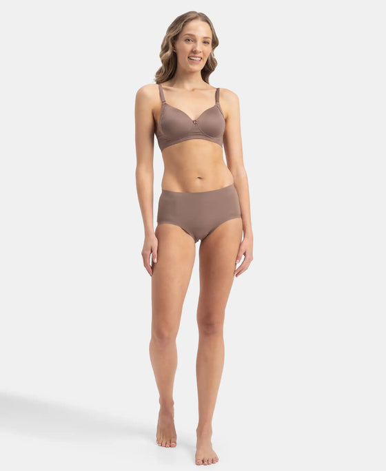 Wirefree Padded Soft Touch Microfiber Elastane Stretch Full Coverage T-Shirt Bra with Lace Styling - Deep Taupe