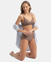 Wirefree Padded Soft Touch Microfiber Elastane Stretch Full Coverage T-Shirt Bra with Lace Styling - Deep Taupe