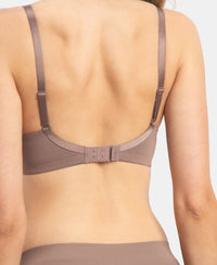 Wirefree Padded Soft Touch Microfiber Elastane Stretch Full Coverage T-Shirt Bra with Lace Styling - Deep Taupe
