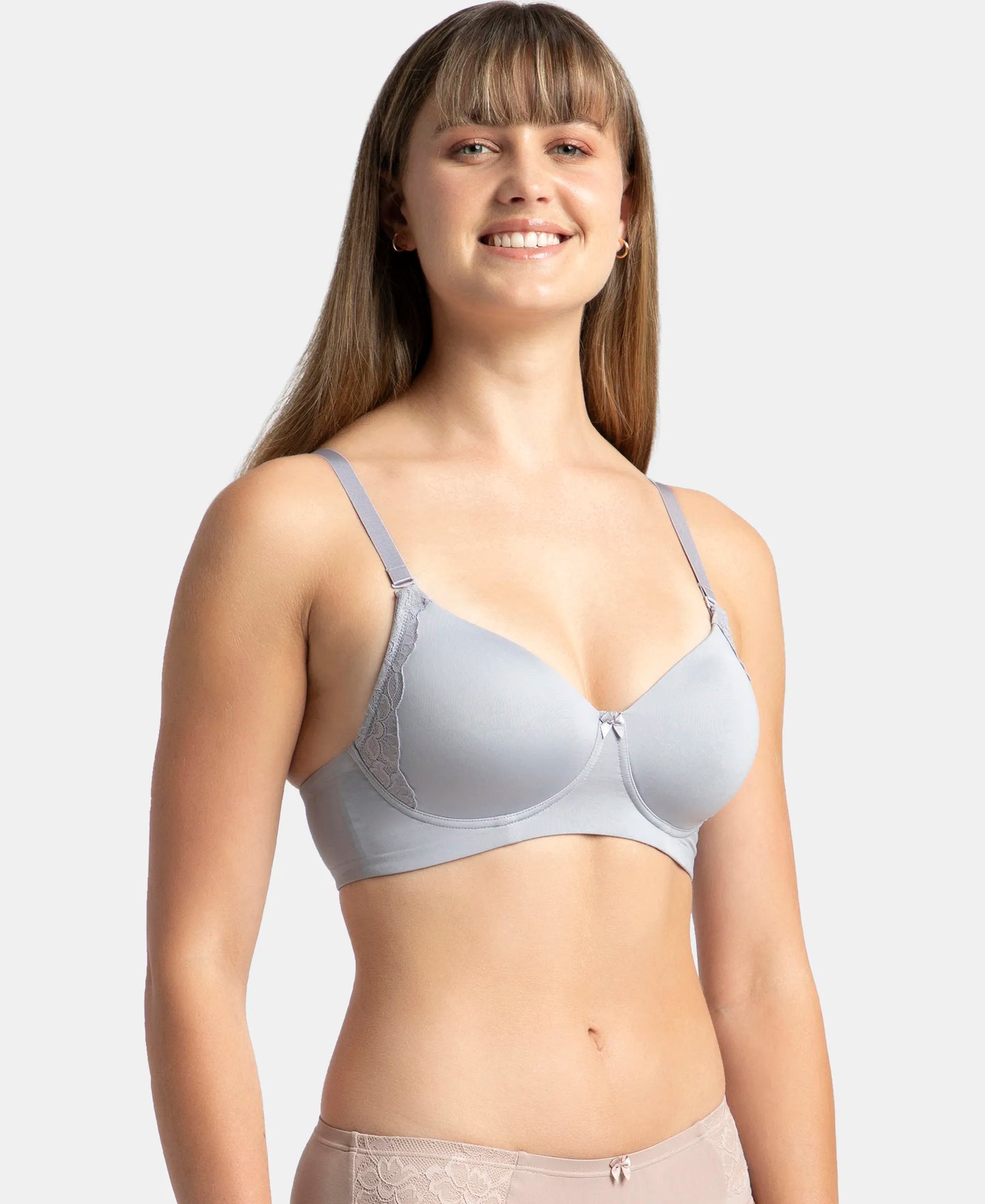 Anita Women's Colette 5250 Wire-Free Soft Bra - Sky Grey, 42C, Breathable Spacer Cups With Lace Detail