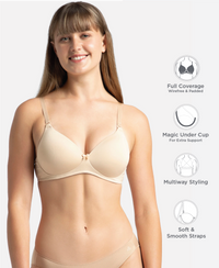 Wirefree Padded Microfiber Elastane Stretch Full Coverage T-Shirt Bra with Magic Under Cup - Light Skin