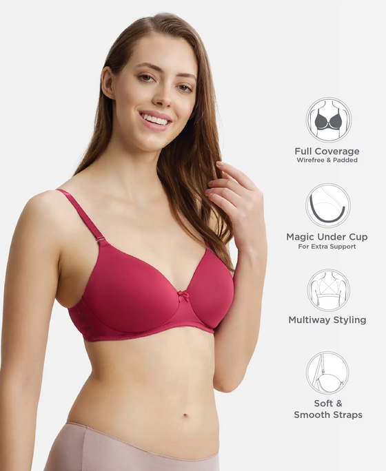 Wirefree Padded Microfiber Elastane Stretch Full Coverage T-Shirt Bra with Magic Under Cup - Anemone