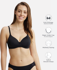 Wirefree Padded Microfiber Elastane Stretch Full Coverage T-Shirt Bra with Magic Under Cup - Black