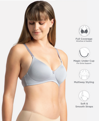 Wirefree Padded Microfiber Elastane Stretch Full Coverage T-Shirt Bra with Magic Under Cup - Lilac Grey