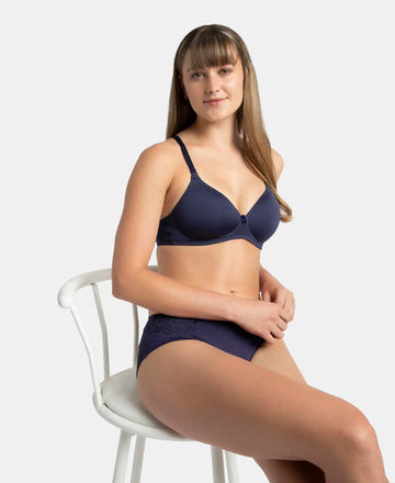 Wirefree Padded Microfiber Elastane Stretch Full Coverage T-Shirt Bra with Magic Under Cup - Classic Navy