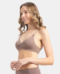 Wirefree Padded Microfiber Elastane Stretch Full Coverage T-Shirt Bra with Magic Under Cup - Deep Taupe