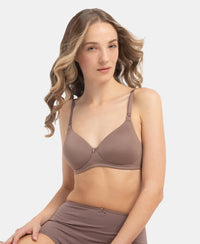 Wirefree Padded Microfiber Elastane Stretch Full Coverage T-Shirt Bra with Magic Under Cup - Deep Taupe