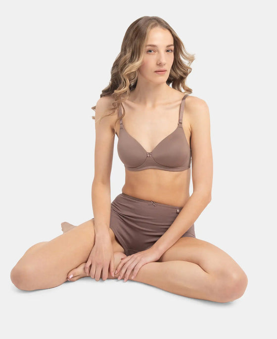 Wirefree Padded Microfiber Elastane Stretch Full Coverage T-Shirt Bra with Magic Under Cup - Deep Taupe