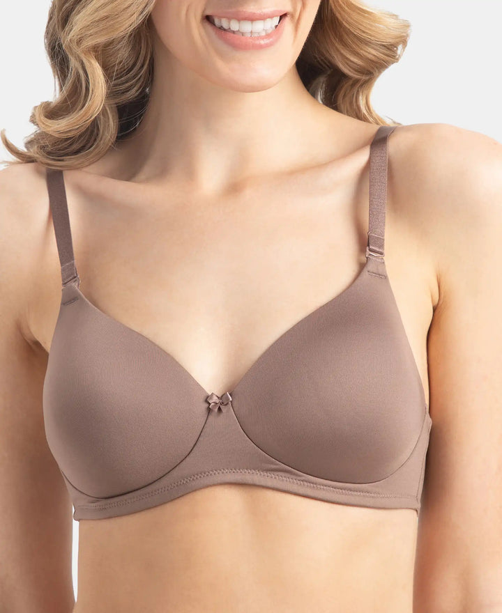 Wirefree Padded Microfiber Elastane Stretch Full Coverage T-Shirt Bra with Magic Under Cup - Deep Taupe