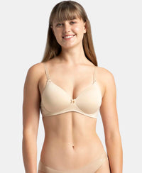 Wirefree Padded Microfiber Elastane Stretch Full Coverage T-Shirt Bra with Magic Under Cup - Light Skin