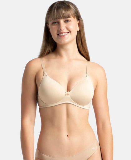 Wirefree Padded Microfiber Elastane Stretch Full Coverage T-Shirt Bra with Magic Under Cup - Light Skin