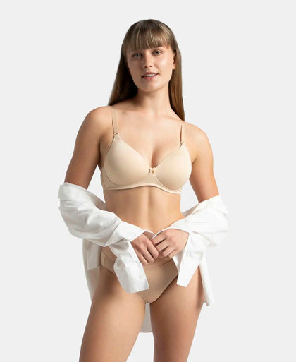 Wirefree Padded Microfiber Elastane Stretch Full Coverage T-Shirt Bra with Magic Under Cup - Light Skin