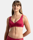 Wirefree Non Padded Soft Touch Microfiber Elastane Stretch Full Coverage Everyday Bra with Stylised Mesh Panel - Anemone