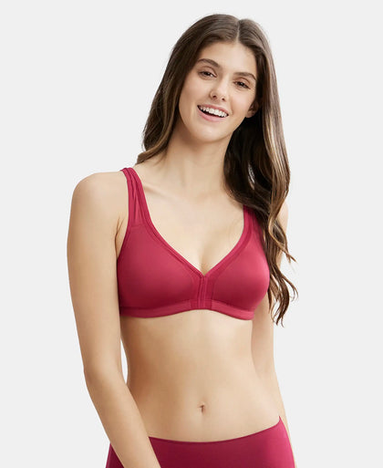 Wirefree Non Padded Soft Touch Microfiber Elastane Full Coverage Everyday Bra with Stylised Mesh Panel - Anemone-5