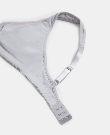 Wirefree Non Padded Soft Touch Microfiber Elastane Stretch Full Coverage Everyday Bra with Stylised Mesh Panel - Lilac Grey