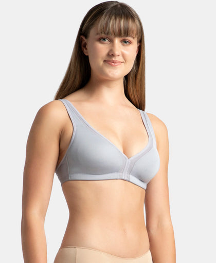 Wirefree Non Padded Soft Touch Microfiber Elastane Stretch Full Coverage Everyday Bra with Stylised Mesh Panel - Lilac Grey