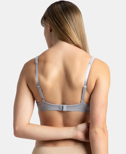 Wirefree Non Padded Soft Touch Microfiber Elastane Stretch Full Coverage Everyday Bra with Stylised Mesh Panel - Lilac Grey