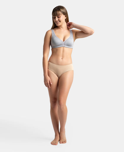 Wirefree Non Padded Soft Touch Microfiber Elastane Stretch Full Coverage Everyday Bra with Stylised Mesh Panel - Lilac Grey