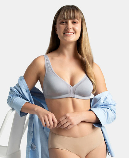 Wirefree Non Padded Soft Touch Microfiber Elastane Stretch Full Coverage Everyday Bra with Stylised Mesh Panel - Lilac Grey