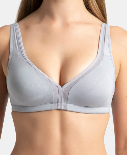 Wirefree Non Padded Soft Touch Microfiber Elastane Stretch Full Coverage Everyday Bra with Stylised Mesh Panel - Lilac Grey