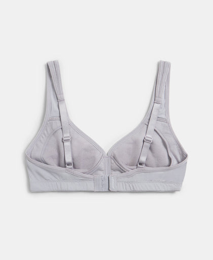 Wirefree Non Padded Soft Touch Microfiber Elastane Stretch Full Coverage Everyday Bra with Stylised Mesh Panel - Lilac Grey