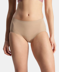 High Coverage Soft Touch Microfiber Elastane Stretch Full Brief with No Visible Pantyline - Almondine
