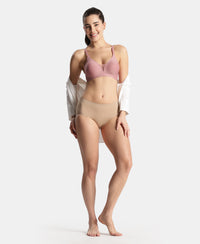 High Coverage Soft Touch Microfiber Elastane Stretch Full Brief with No Visible Pantyline - Almondine