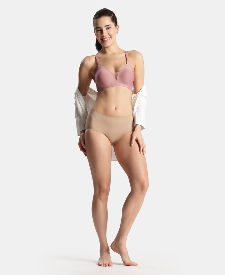 High Coverage Soft Touch Microfiber Elastane Stretch Full Brief with No Visible Pantyline - Almondine