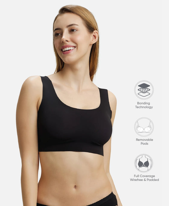 Wirefree Padded Soft touch Microfiber Elastane Full Coverage Lounge Bra with 360 Degree Stretch - Black