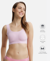 Wirefree Padded Soft touch Microfiber Elastane Full Coverage Lounge Bra with 360 Degree Stretch - Fragrant Lily