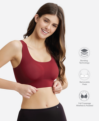 Wirefree Padded Soft touch Microfiber Elastane Full Coverage Lounge Bra with 360 Degree Stretch - Pomegranate