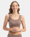 Wirefree Padded Soft touch Microfiber Elastane Full Coverage Lounge Bra with 360 Degree Stretch - Deep Taupe