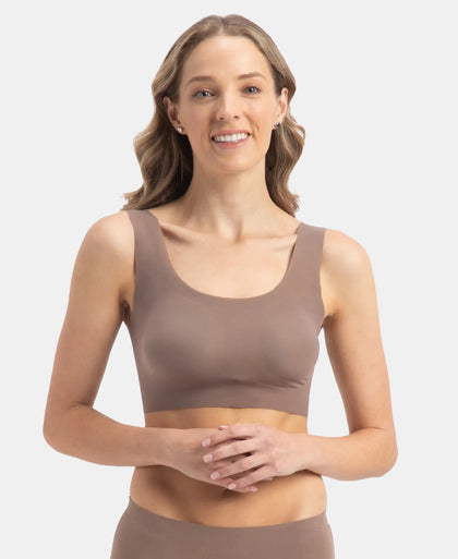 Wirefree Padded Soft touch Microfiber Elastane Bonded Tech Full Coverage Lounge Bra with 360 Degree Stretch - Deep Taupe