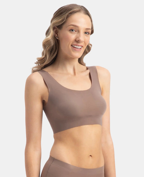 Wirefree Padded Soft touch Microfiber Elastane Full Coverage Lounge Bra with 360 Degree Stretch - Deep Taupe