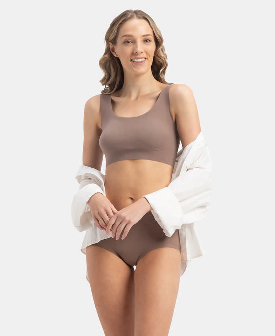 Wirefree Padded Soft touch Microfiber Elastane Full Coverage Lounge Bra with 360 Degree Stretch - Deep Taupe