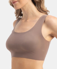 Wirefree Padded Soft touch Microfiber Elastane Full Coverage Lounge Bra with 360 Degree Stretch - Deep Taupe