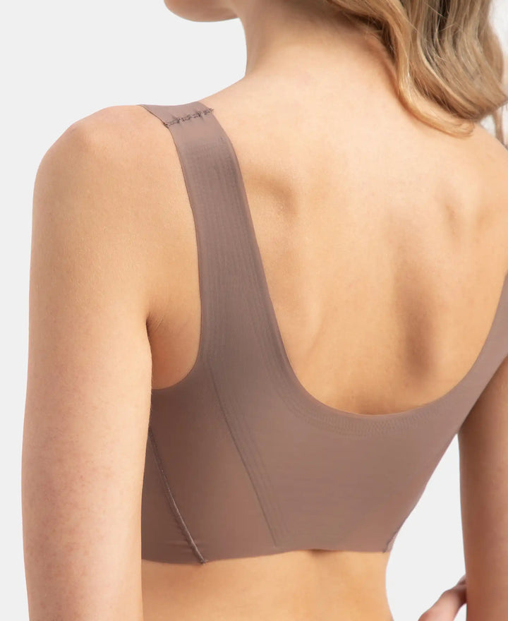 Wirefree Padded Soft touch Microfiber Elastane Full Coverage Lounge Bra with 360 Degree Stretch - Deep Taupe