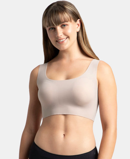 Wirefree Padded Soft touch Microfiber Elastane Bonded Tech Full Coverage Lounge Bra with 360 Degree Stretch - Mocha