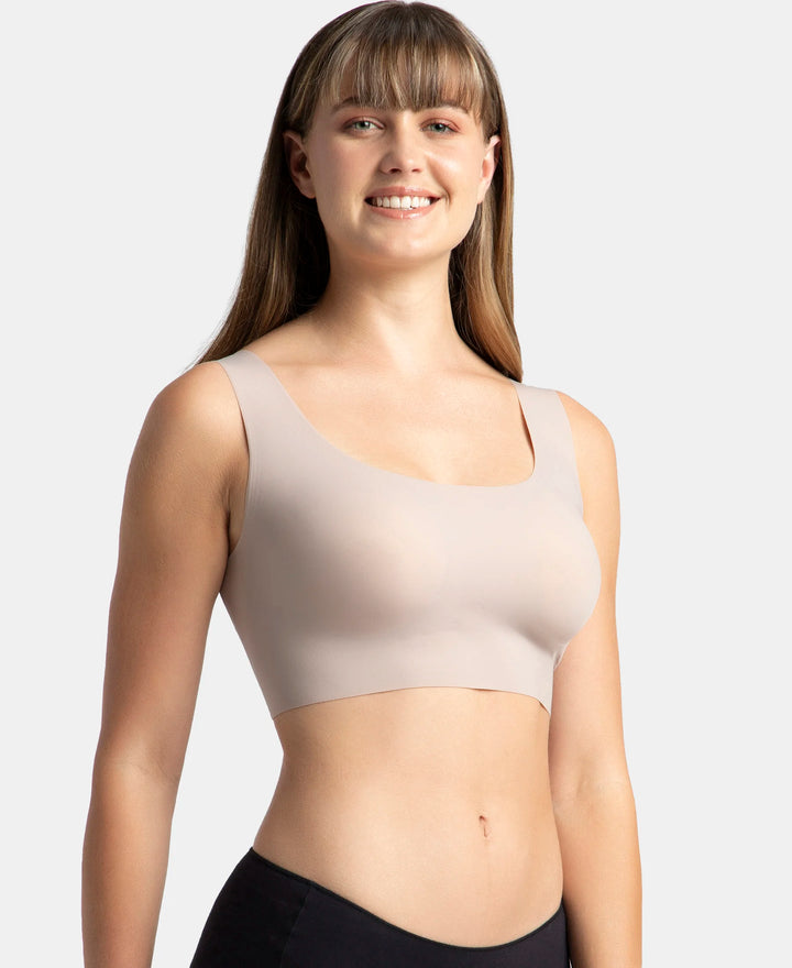 Wirefree Padded Soft touch Microfiber Elastane Full Coverage Lounge Bra with 360 Degree Stretch - Mocha