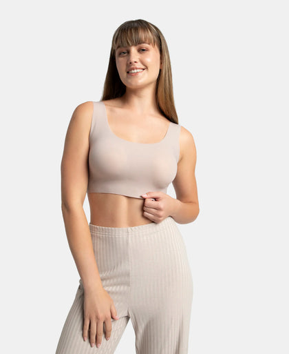 Wirefree Padded Soft touch Microfiber Elastane Bonded Tech Full Coverage Lounge Bra with 360 Degree Stretch - Mocha