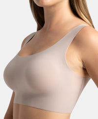 Wirefree Padded Soft touch Microfiber Elastane Full Coverage Lounge Bra with 360 Degree Stretch - Mocha