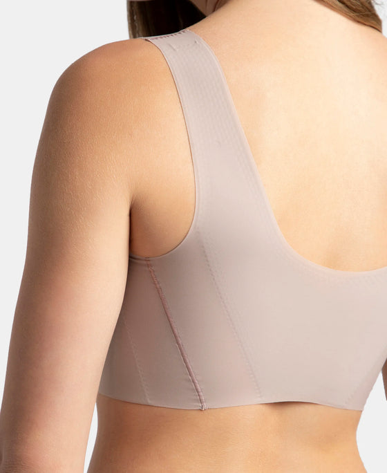 Wirefree Padded Soft touch Microfiber Elastane Full Coverage Lounge Bra with 360 Degree Stretch - Mocha