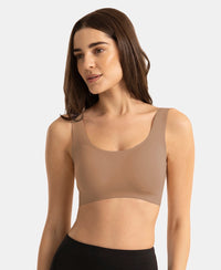 Wirefree Padded Microfiber Elastane Full Coverage Bonded Tech Lounge Bra - Almondine
