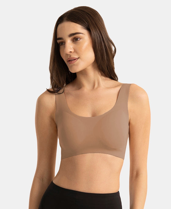 Wirefree Padded Microfiber Elastane Full Coverage Bonded Tech Lounge Bra - Almondine