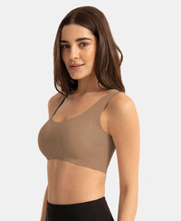 Wirefree Padded Microfiber Elastane Full Coverage Bonded Tech Lounge Bra - Almondine
