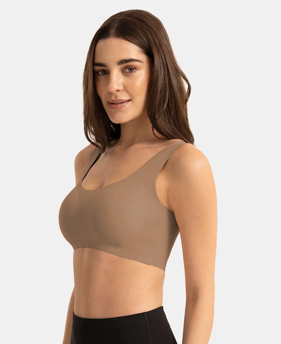 Wirefree Padded Microfiber Elastane Full Coverage Bonded Tech Lounge Bra - Almondine