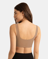 Wirefree Padded Microfiber Elastane Full Coverage Bonded Tech Lounge Bra - Almondine