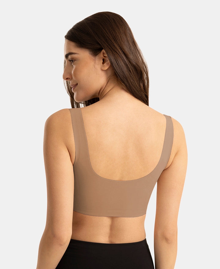 Wirefree Padded Microfiber Elastane Full Coverage Bonded Tech Lounge Bra - Almondine