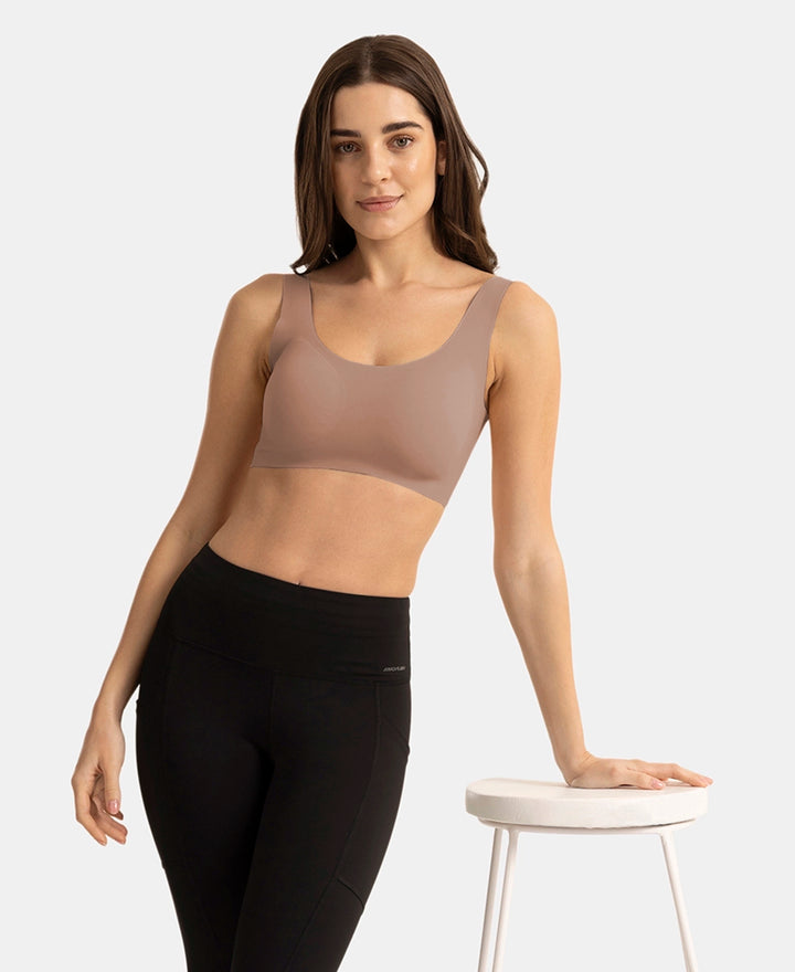 Wirefree Padded Microfiber Elastane Full Coverage Bonded Tech Lounge Bra - Almondine