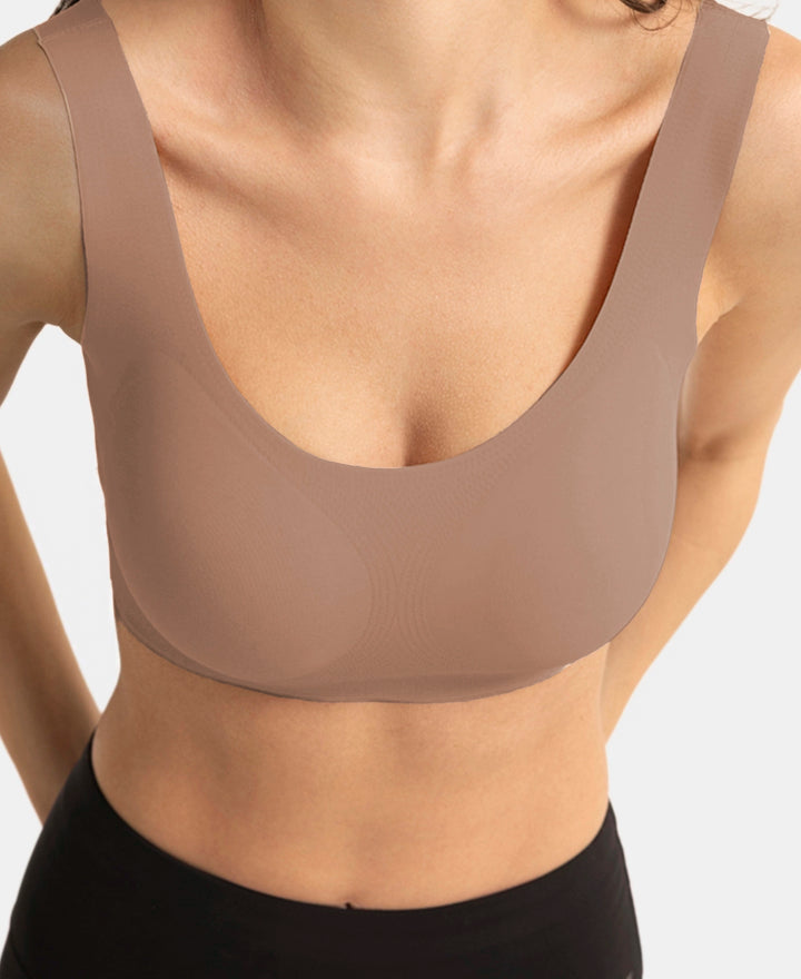 Wirefree Padded Microfiber Elastane Full Coverage Bonded Tech Lounge Bra - Almondine